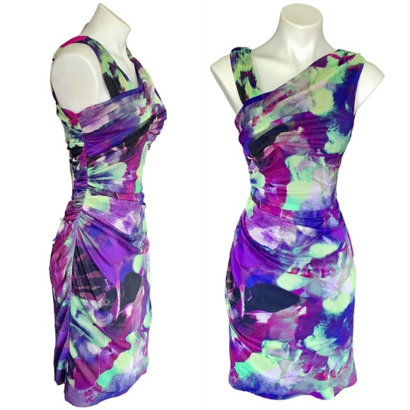 Y2K Does 70s Floral Pop Art Asymmetrical Midi Dress - M